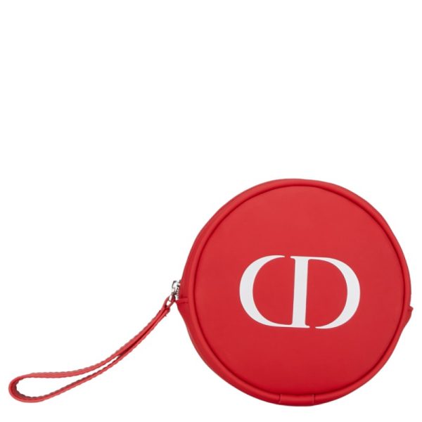 1 0151851 1 Dior CD Logo Round Circle Pouch Red Polyurethane