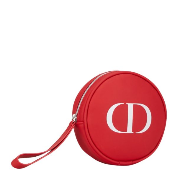 1 0151851 2 Dior CD Logo Round Circle Pouch Red Polyurethane