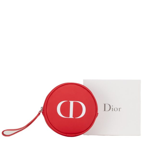 1 0151851 8 Dior CD Logo Round Circle Pouch Red Polyurethane