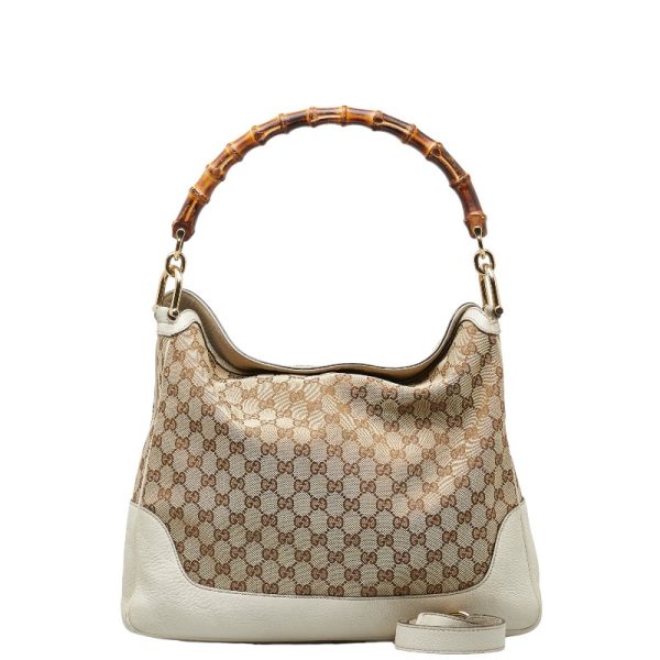 1 0151991 1 Gucci GG Canvas Bamboo Shoulder Bag Beige