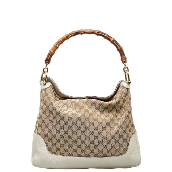 1 0151991 2 Gucci GG Canvas Bamboo Shoulder Bag Beige