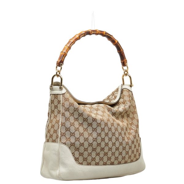 1 0151991 3 Gucci GG Canvas Bamboo Shoulder Bag Beige