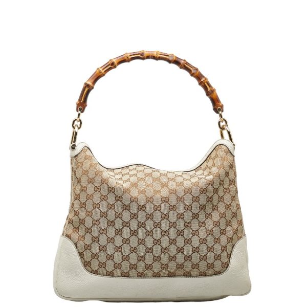 1 0151991 4 Gucci GG Canvas Bamboo Shoulder Bag Beige