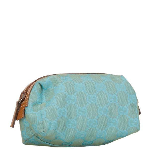 1 0152080 2 Gucci GG Canvas Pouch 29596 Blue Brown Canvas Leather