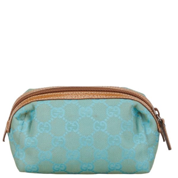 1 0152080 3 Gucci GG Canvas Pouch 29596 Blue Brown Canvas Leather