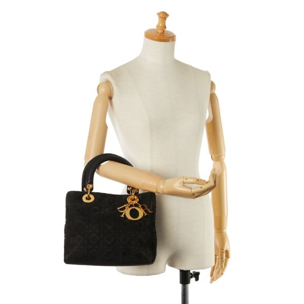 1 0152109 9 Dior Lady Logo Handbag Black Gold Suede Leather