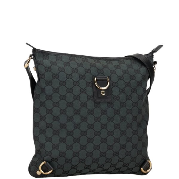 1 0152386 2 Gucci GG Canvas Abbey Shoulder Bag Black Leather