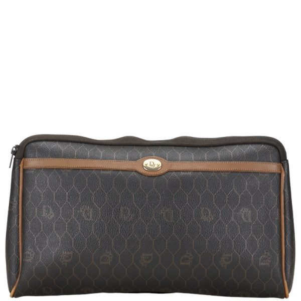 1 0152453 1 Dior Honeycomb Clutch Bag Black Beige PVC Leather