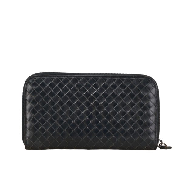 1 0152702 3 Bottega Veneta Intrecciato Round Zipper Long Wallet Black Leather