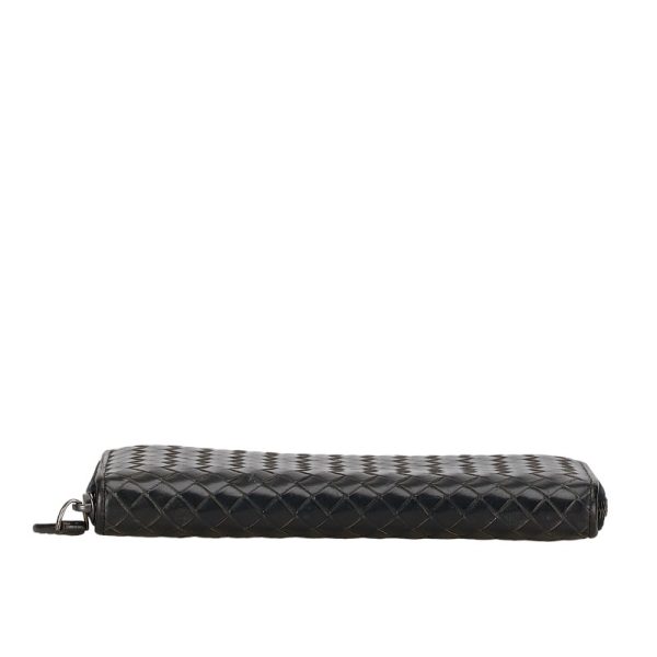 1 0152702 4 Bottega Veneta Intrecciato Round Zipper Long Wallet Black Leather