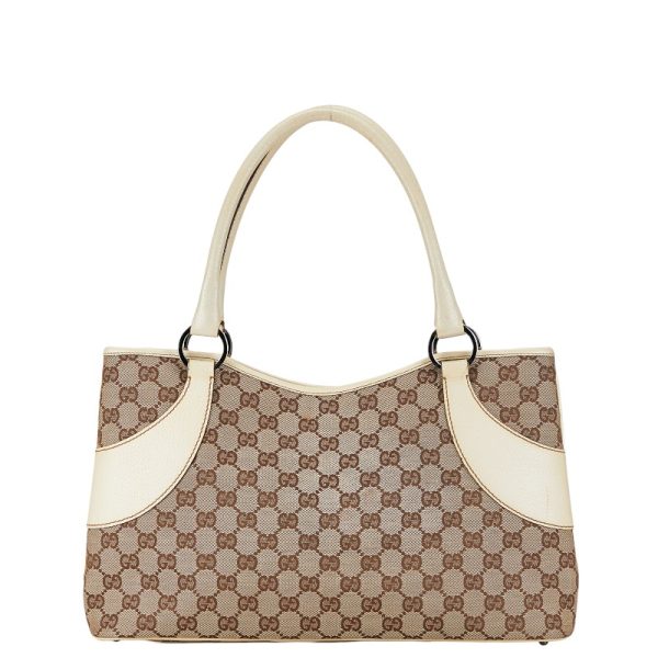 1 0152840 1 Gucci GG canvas handbag tote bag beige white canvas leather