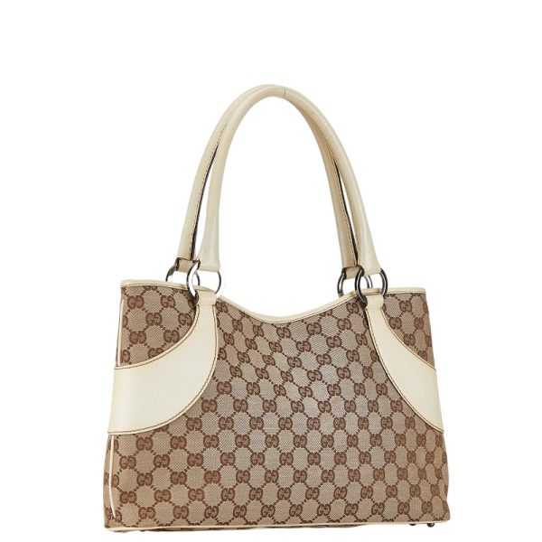 1 0152840 2 Gucci GG canvas handbag tote bag beige white canvas leather