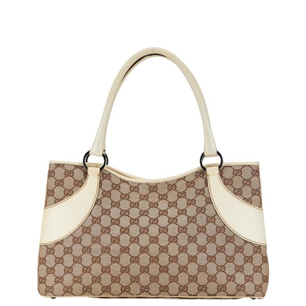 1 0152840 3 Gucci GG canvas handbag tote bag beige white canvas leather