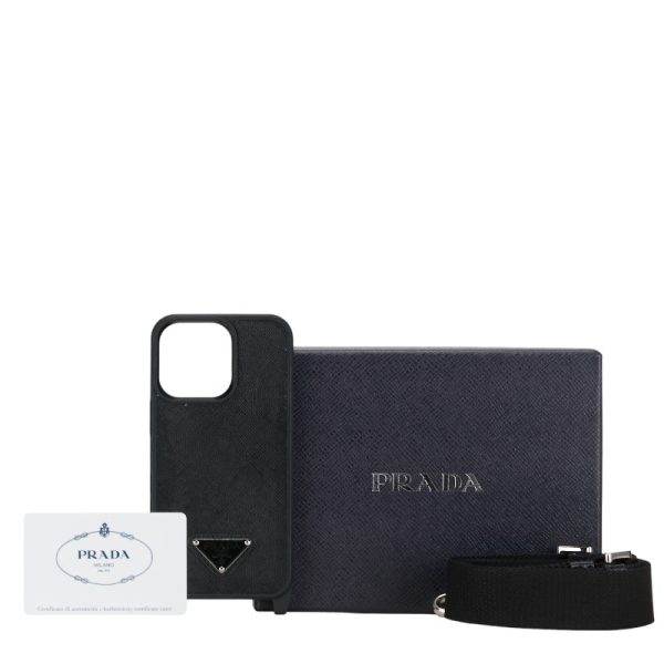 1 0152860 1 Prada Triangle Logo Plate Iphone Case Smartphone Case Black Leather