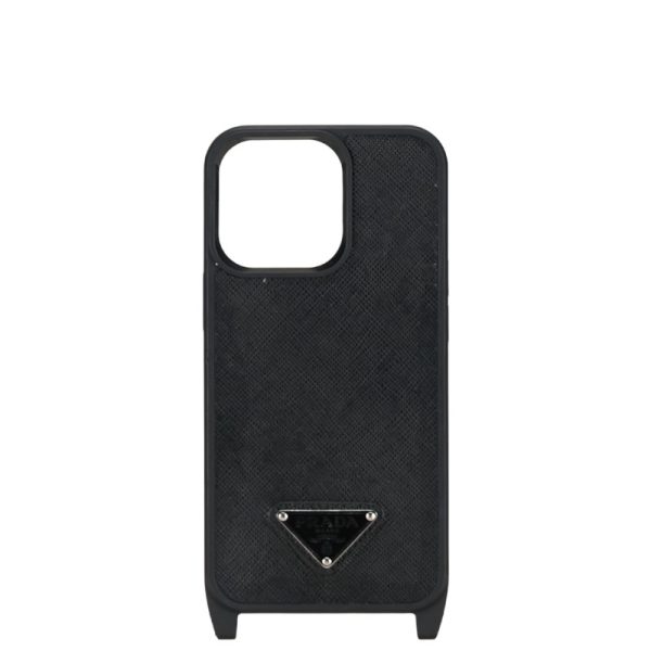 1 0152860 2 Prada Triangle Logo Plate Iphone Case Smartphone Case Black Leather