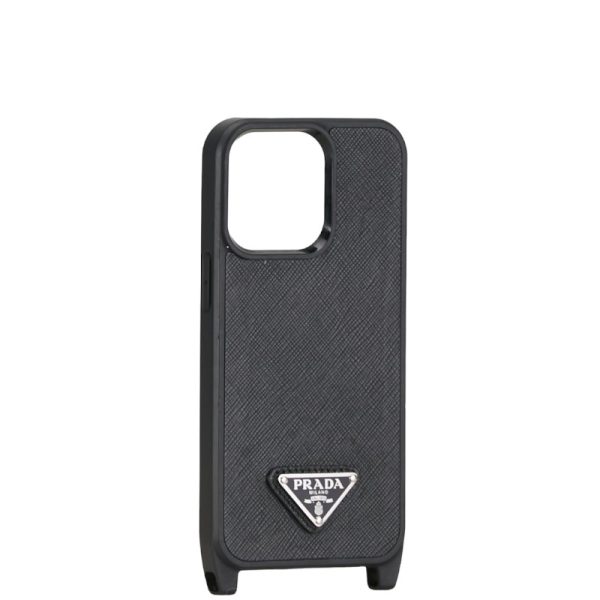 1 0152860 3 Prada Triangle Logo Plate Iphone Case Smartphone Case Black Leather