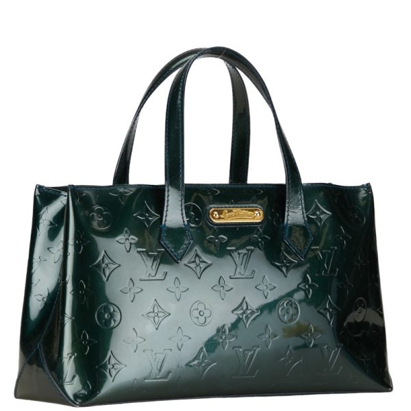 1 0152984 2 Louis Vuitton Monogram Vernis Wilshire PM Handbag M93684 Blue Nuit Green Patent Leather