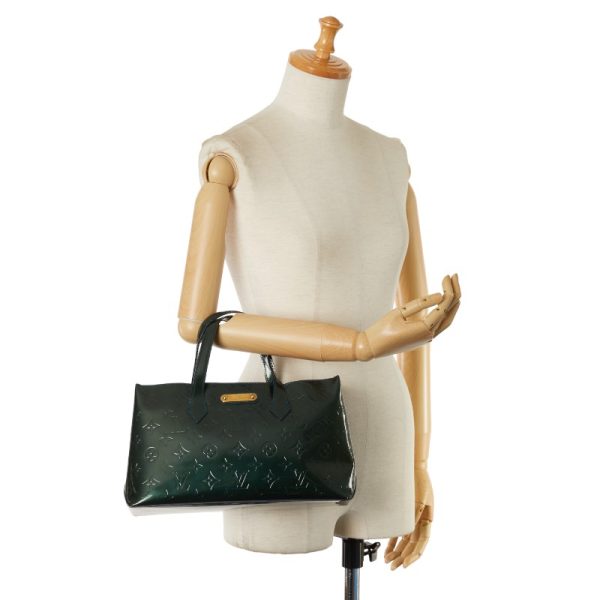 1 0152984 8 Louis Vuitton Monogram Vernis Wilshire PM Handbag M93684 Blue Nuit Green Patent Leather