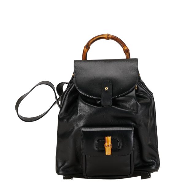 1 0152996 1 Gucci Bamboo Rucksack Backpack Black Leather