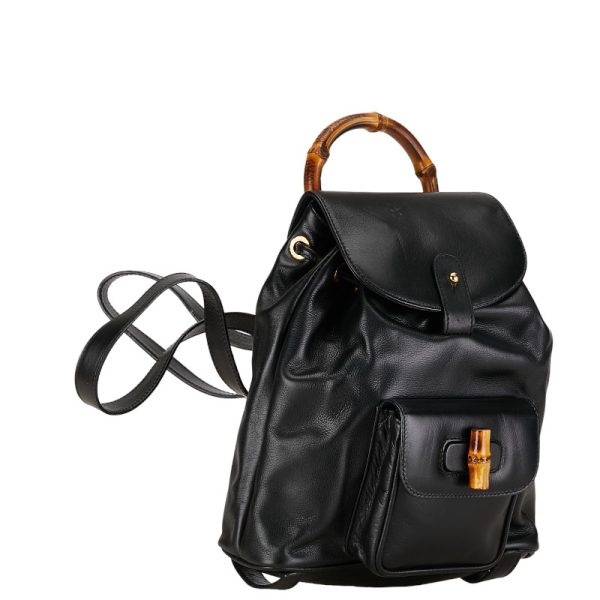 1 0152996 2 Gucci Bamboo Rucksack Backpack Black Leather