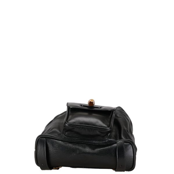 1 0152996 4 Gucci Bamboo Rucksack Backpack Black Leather