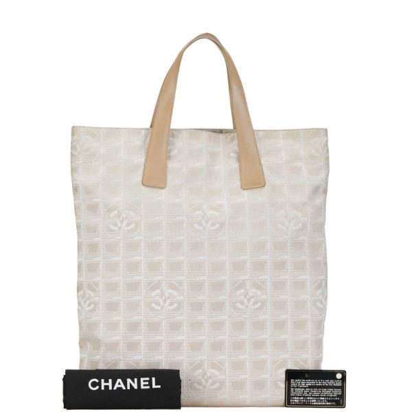 1 0153017 9 CHANEL New Travel Line Handbag Tote Bag Beige Canvas Leather