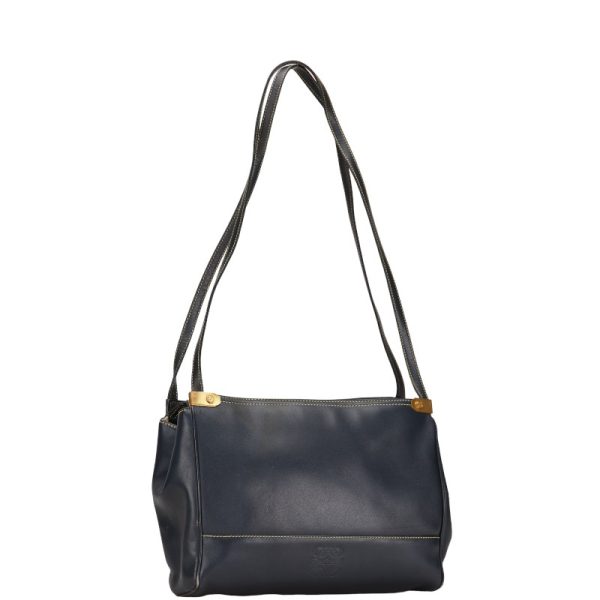 1 0153044 2 LOEWE Anagram Logo Shoulder Bag Navy Leather