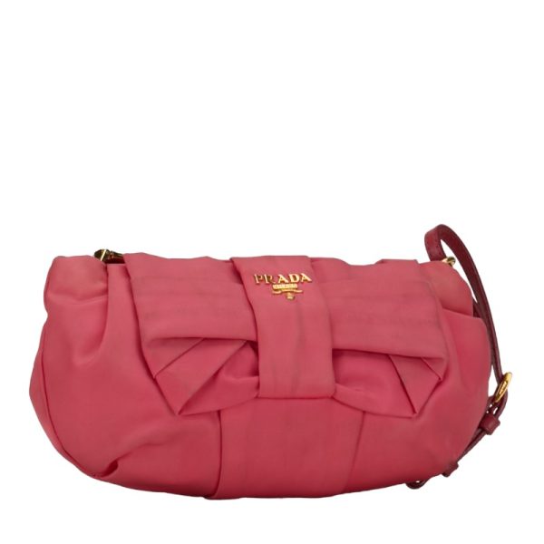 1 0153047 2 Prada Logo Ribbon Pouch 1N1422 Pink Nylon Leather