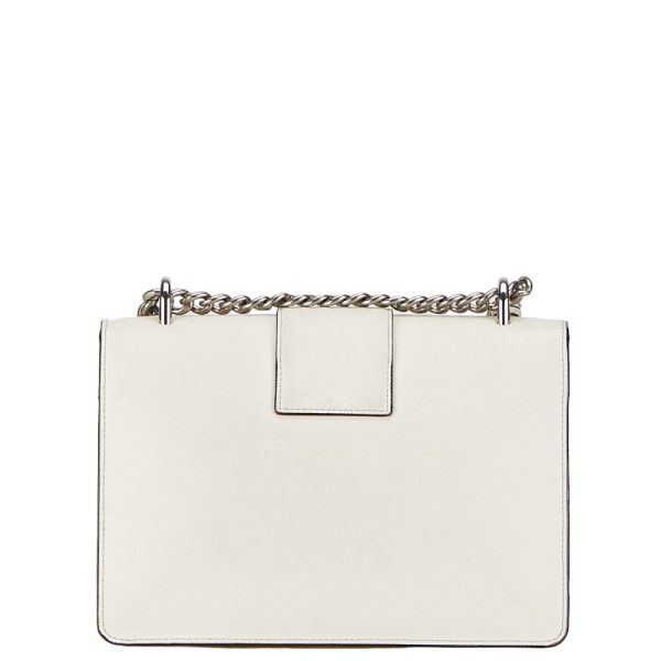 1 0153381 3 Prada Saffiano Slide Lock Chain Shoulder Bag White