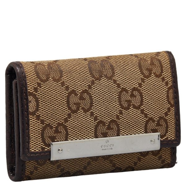 1 0153418 2 Gucci GG Canvas Key Case 6 Rows 127048 Beige Brown Canvas Leather