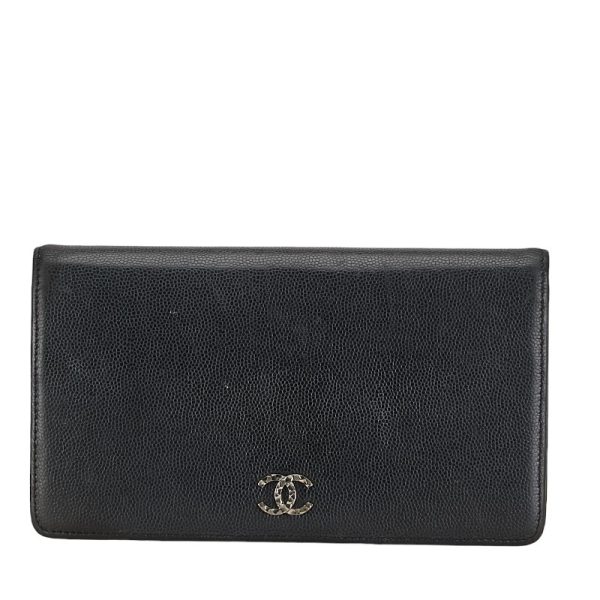 1 0153453 1 CHANEL Cocomark long wallet black leather