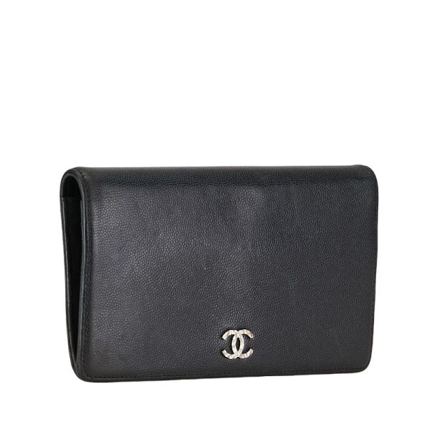 1 0153453 2 CHANEL Cocomark long wallet black leather