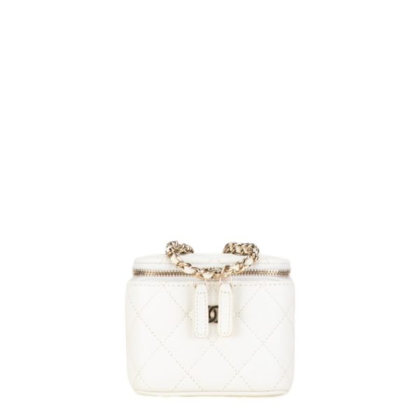 1 0153531 1 CHANEL Matelasse CocoMark Chain Mini Vanity Bag White