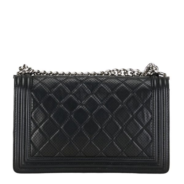 1 0153560 3 Chanel Matelasse 28 Cocomark Boy Chanel Handbag Shoulder Bag Black Silver Perforated Leather