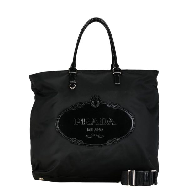 1 0153563 1 Prada Tote Bag Shoulder Bag 2WAY Black Nylon Leather