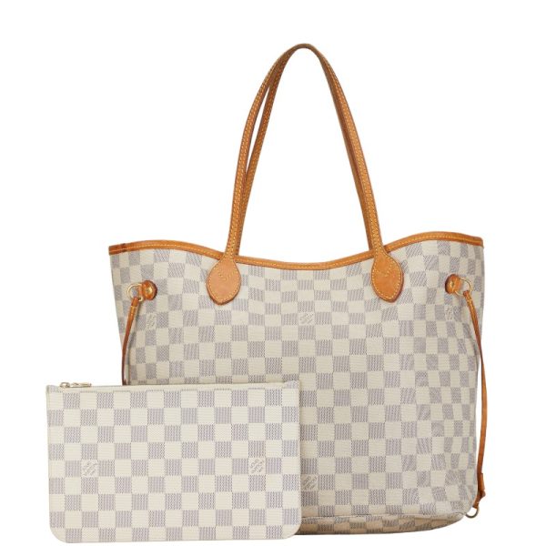 1 0153684 1 Louis Vuitton Damier Azur Neverfull MM Tote Bag Shoulder Bag White