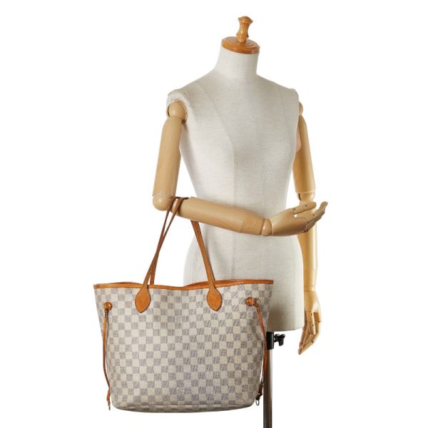 1 0153684 12 Louis Vuitton Damier Azur Neverfull MM Tote Bag Shoulder Bag White