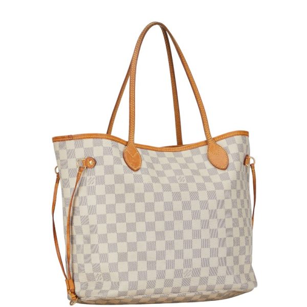 1 0153684 3 Louis Vuitton Damier Azur Neverfull MM Tote Bag Shoulder Bag White