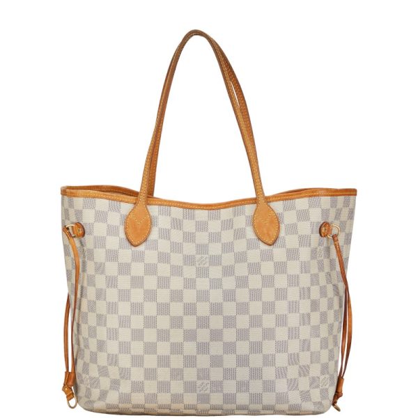 1 0153684 4 Louis Vuitton Damier Azur Neverfull MM Tote Bag Shoulder Bag White