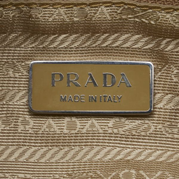 1 0153697 9 Prada Triangle Logo Plate Shoulder Bag Beige Ivory Nylon Leather