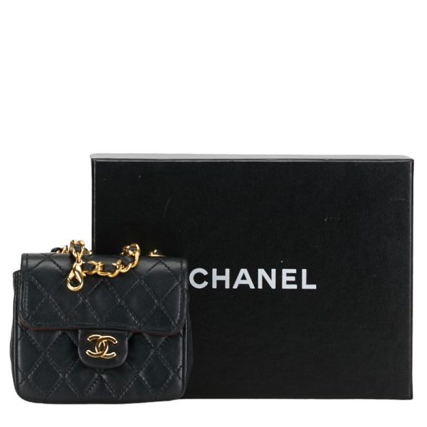 1 0153709 8 CHANEL Mini Matelasse Coco Mark Bag Charm Belt Charm Black