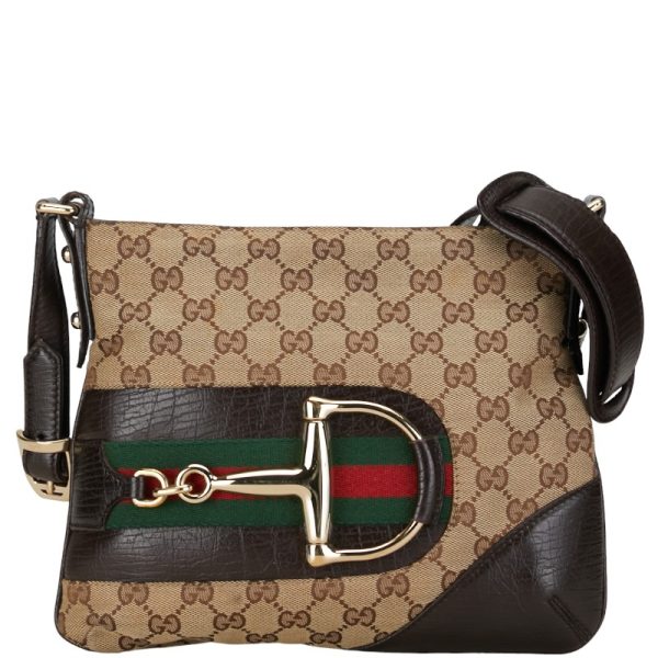 1 0154499 1 Gucci GG Canvas Horsebit Sherry Line Shoulder Bag Brown