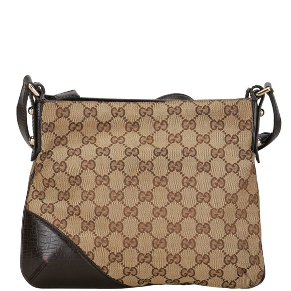 1 0154499 3 Gucci GG Canvas Horsebit Sherry Line Shoulder Bag Brown