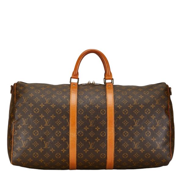 1 0154755 2 Louis Vuitton Monogram Keepall Bandouliere 55 Shoulder Bag Brown