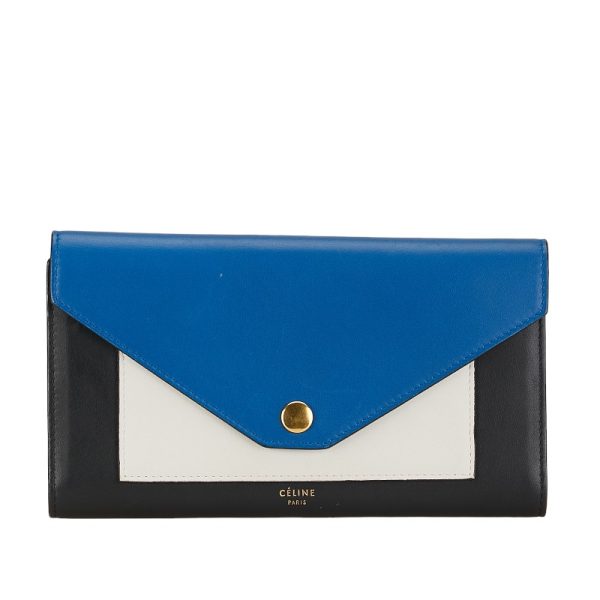 1 0154763 1 Celine Multifunction Trifold Wallet Black Blue White Calf