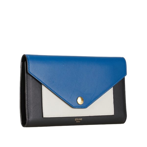 1 0154763 2 Celine Multifunction Trifold Wallet Black Blue White Calf