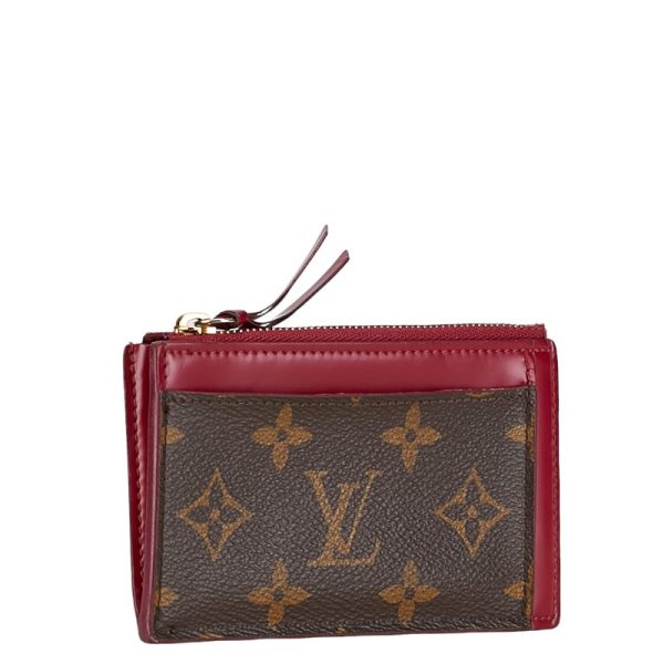 1 0154766 2 Louis Vuitton Monogram Porto Carte Zip Case Coin M67889 Brown Red