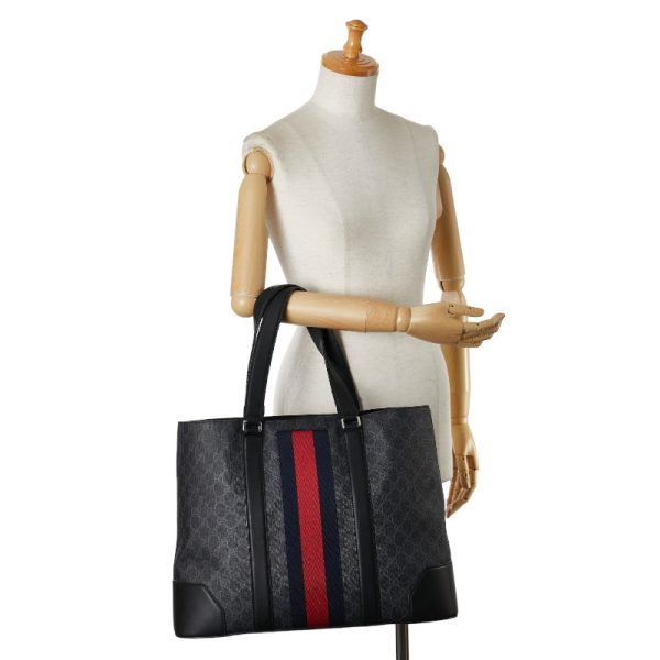 1 0154777 10 Gucci GG Supreme Sherry Line Tote Bag Shoulder Bag Black