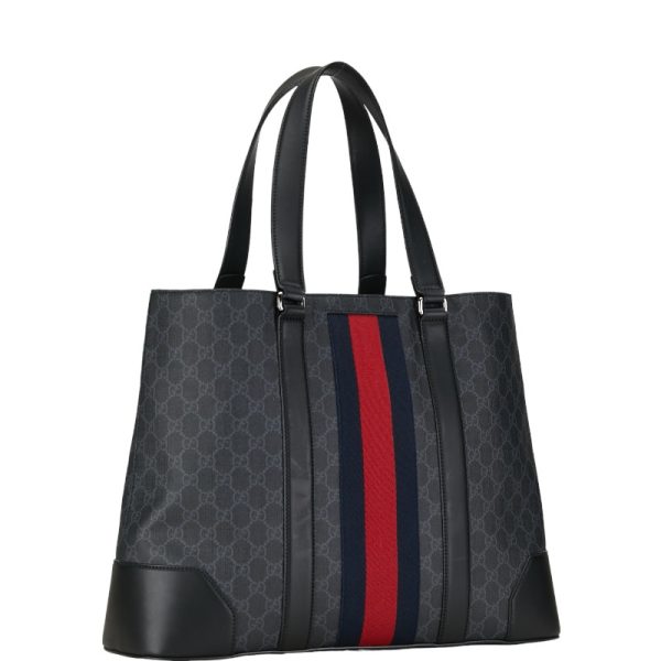 1 0154777 2 Gucci GG Supreme Sherry Line Tote Bag Shoulder Bag Black