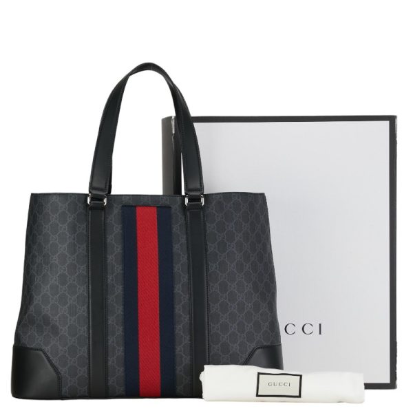 1 0154777 9 Gucci GG Supreme Sherry Line Tote Bag Shoulder Bag Black